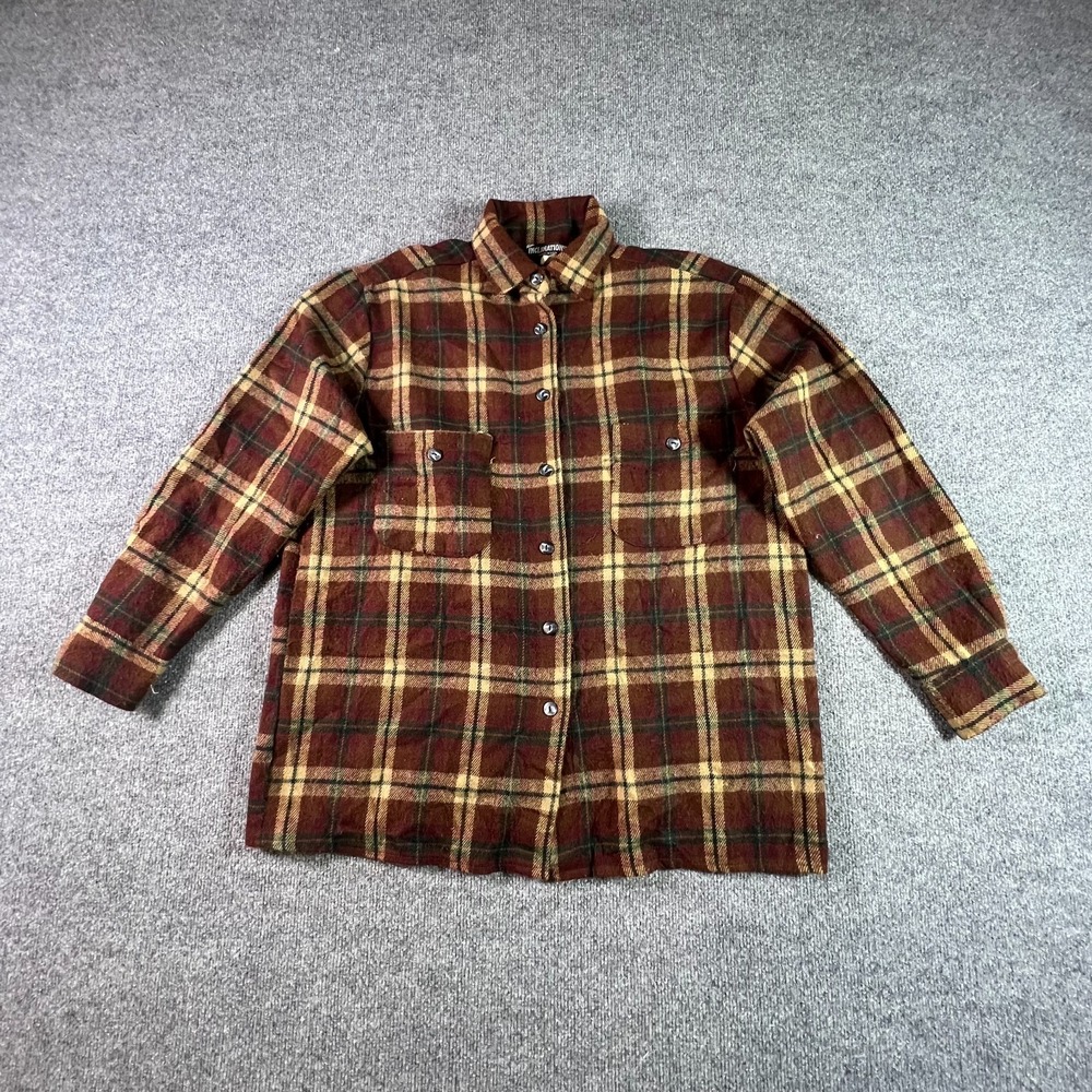 Vintage Inclinations Flannel Shirt Womens Large Brown Plaid Outdoor Button Up